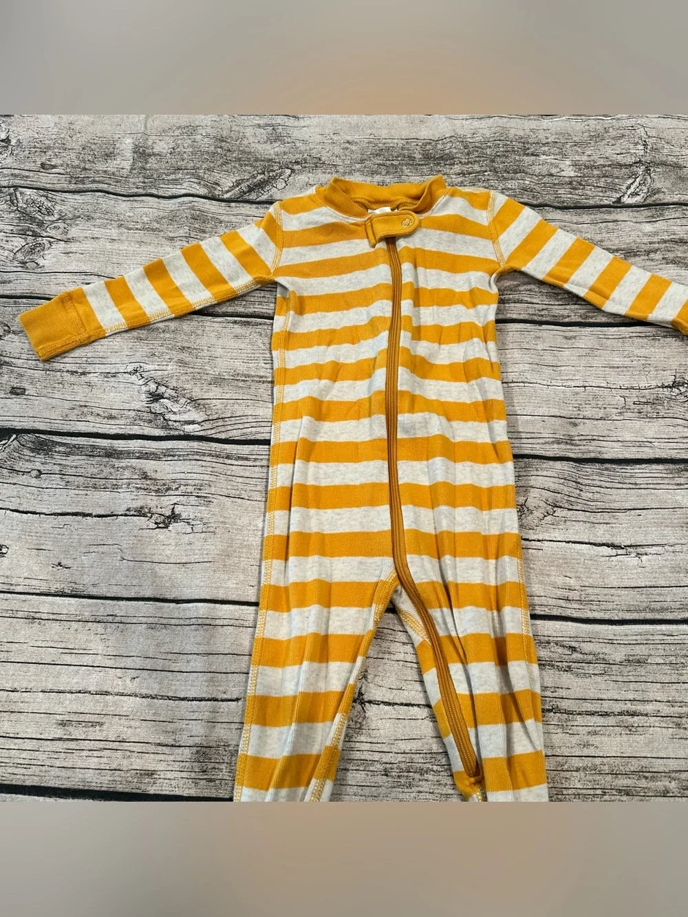 Hanna Andersson Organic Mustard and Oatmeal Striped One-Piece Unisex Size 18-24